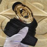 AAA Replica Versace Black Leather Belt With Gold Engraved Medusa Buckle